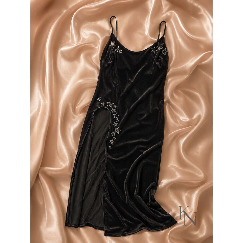 Victoria’s Secret Starstruck Velvet Slip Dress – XXL | Black Embellished